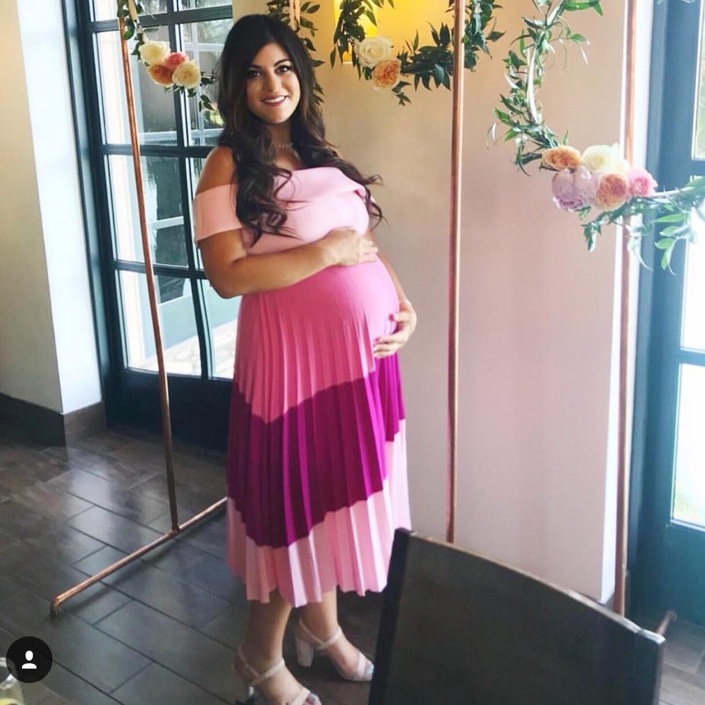 ASOS Maternity Pink Off the Shoulder Midi Dress